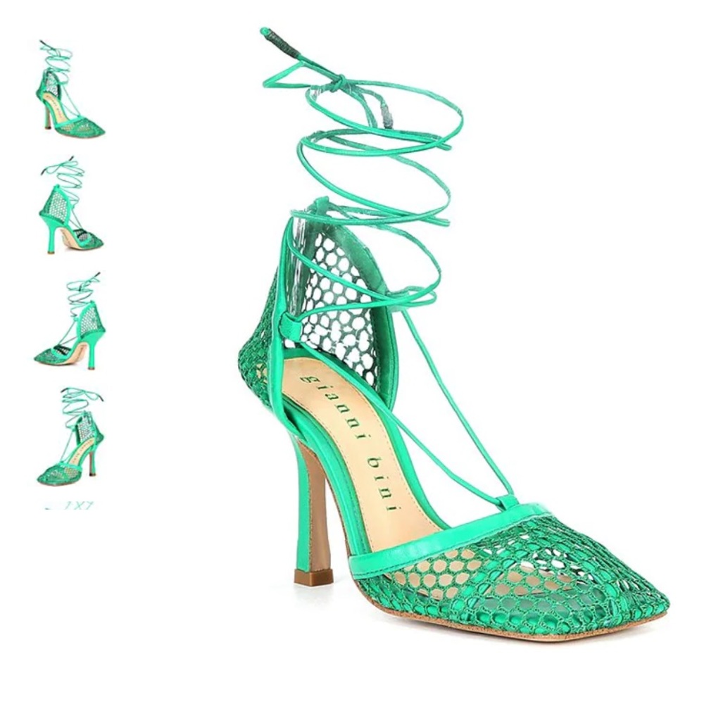 NWT Gianni Bini Reagan Mesh And Leather Ankle Wrap Square Toe Pumps sz 9 (green)